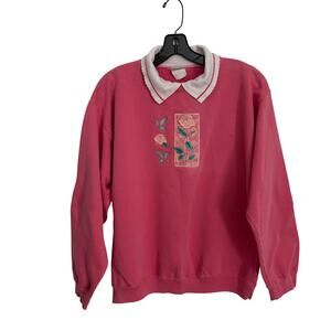 VINTAGE Grandmacore Floral Knit Sweater – Collared Cottagecore Cozy – M/L